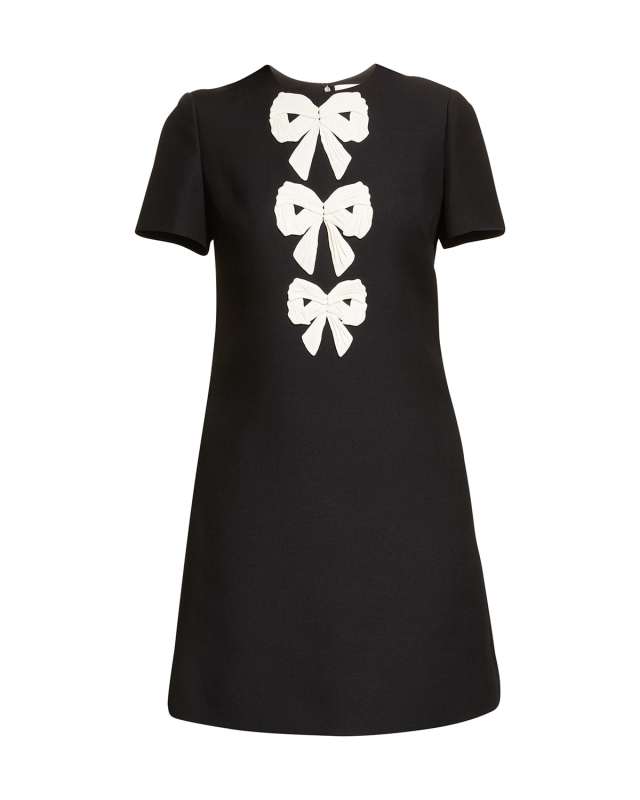 Bow Applique Wool-Blend Mini Dress